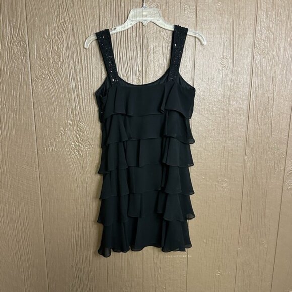 Jessica Howard Chiffon Ruffled Tiered Layered Dress Black Gem Detail Formal 6P - Picture 8 of 8